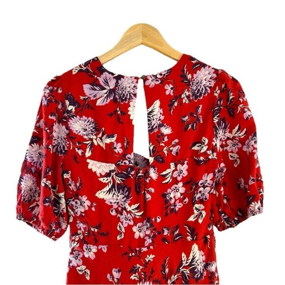 Anthropologie Maeve Red Motif Floral Puff-Sleeve Midi Dress, Size 6 - Picture 10 of 12